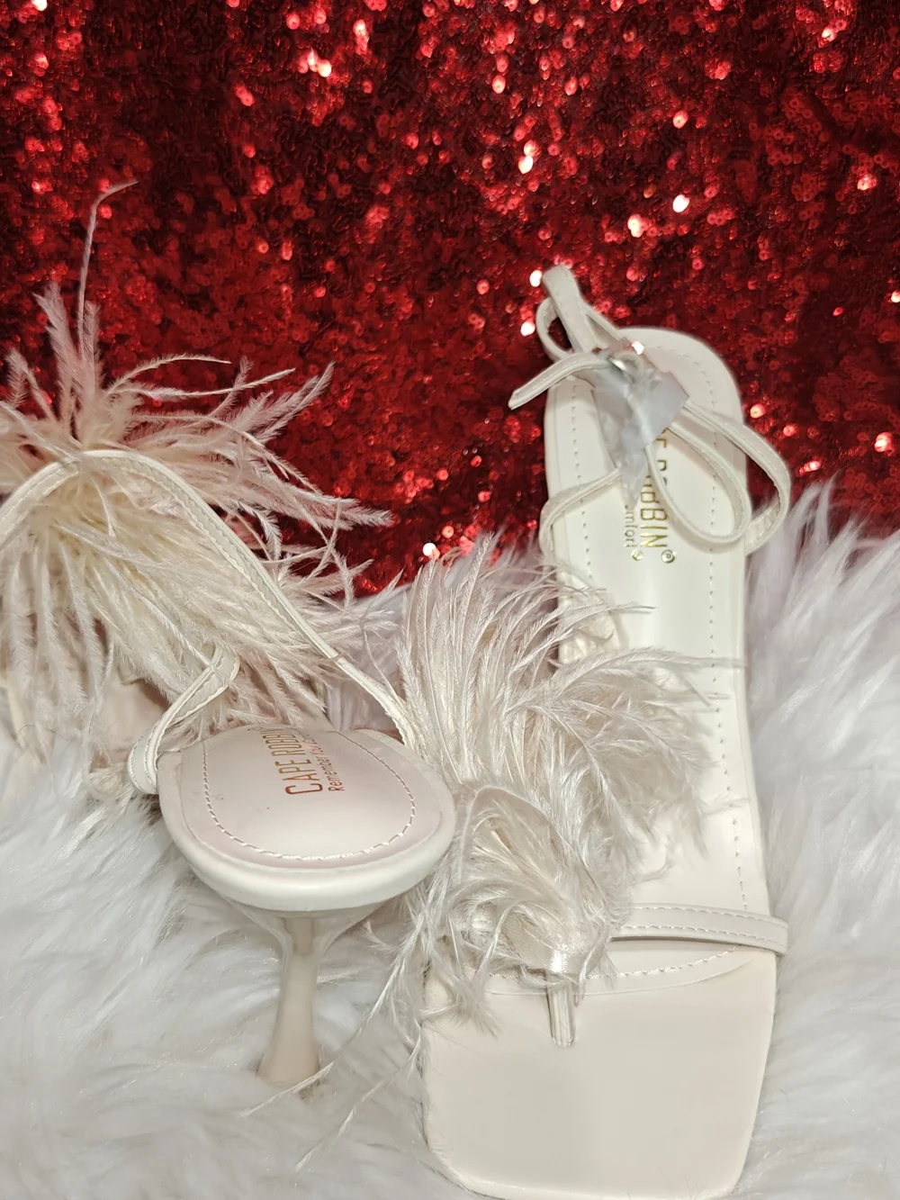 Cape Robbin Ivory Feather Thong Heels